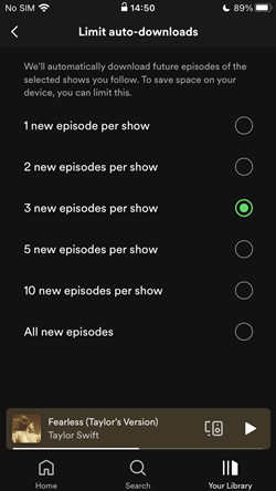 spotify mobile limit auto downloads options